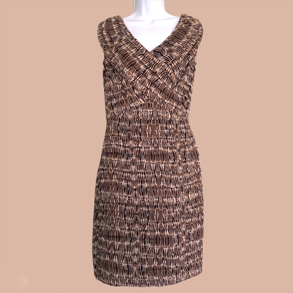 Adrianna Papell Animal Print Pleated Sheath Dress